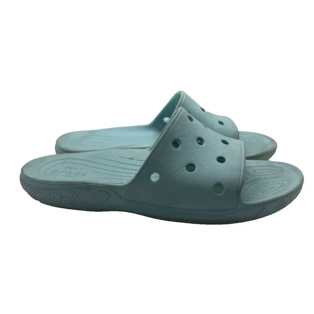 Crocs Aqua Blue Iconic Comfort Slides Sz M 10 W 12 Unisex Slip On Sandals Shoes